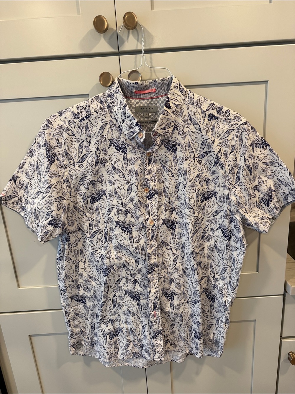 Ted Baker White and Navy Leaf-Print Button-Down Shirt